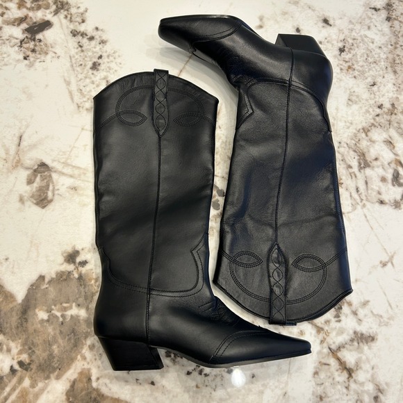 Steve Madden Dollie Black Leather Western Knee High Cowboy Boots Size 8.5 - Picture 2 of 12